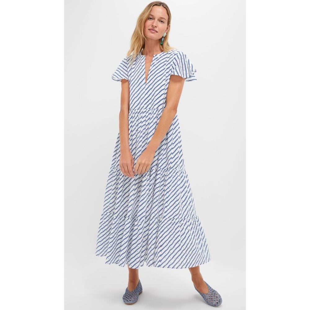 OLIPHANT Tuckernuck V-Neck Flutter Sleeve Maxi Dress Dispy Navy Print